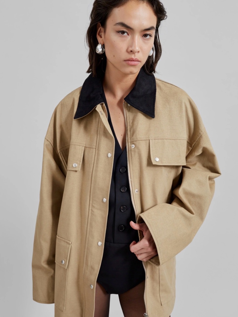 The Frankie Shop Stevan Contrast Collar Cargo Jacket